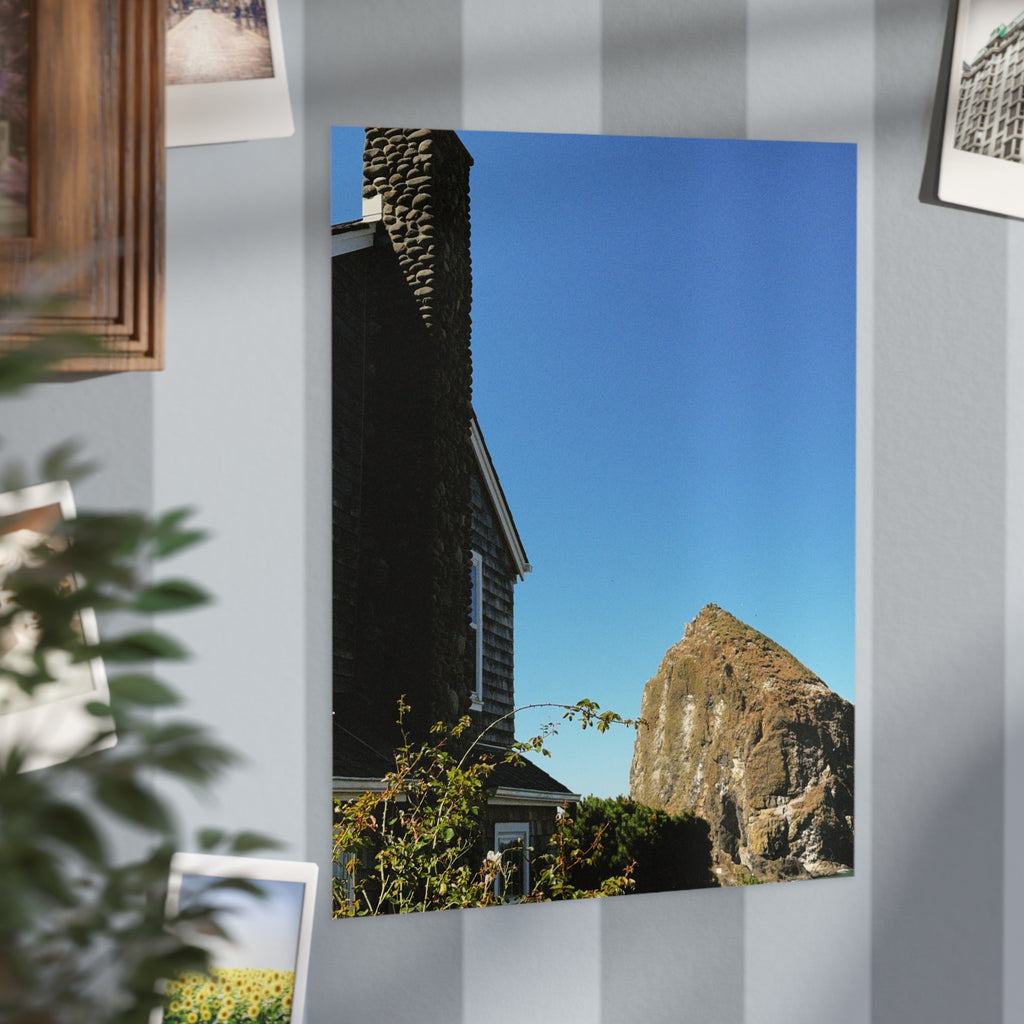 Coastal Cottage Photo Print — Haystack Rock Ocean Landscape Unframed