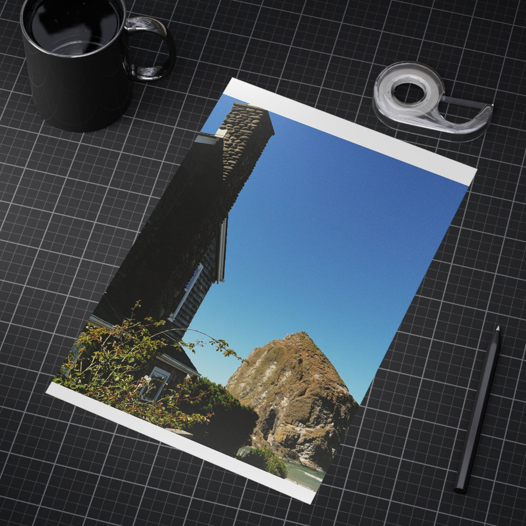 Coastal Cottage Photo Print — Haystack Rock Ocean Landscape Unframed