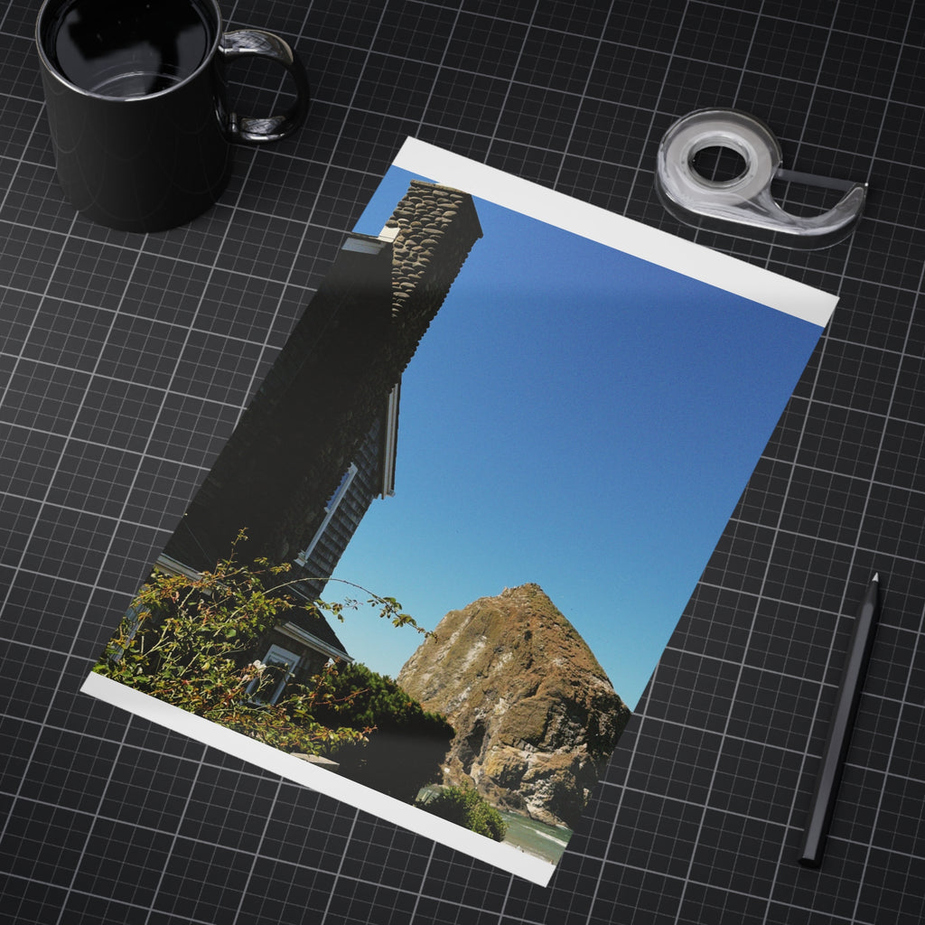 Coastal Cottage Photo Print — Haystack Rock Ocean Landscape Unframed