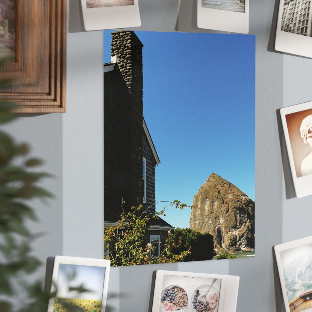 Coastal Cottage Photo Print — Haystack Rock Ocean Landscape Unframed